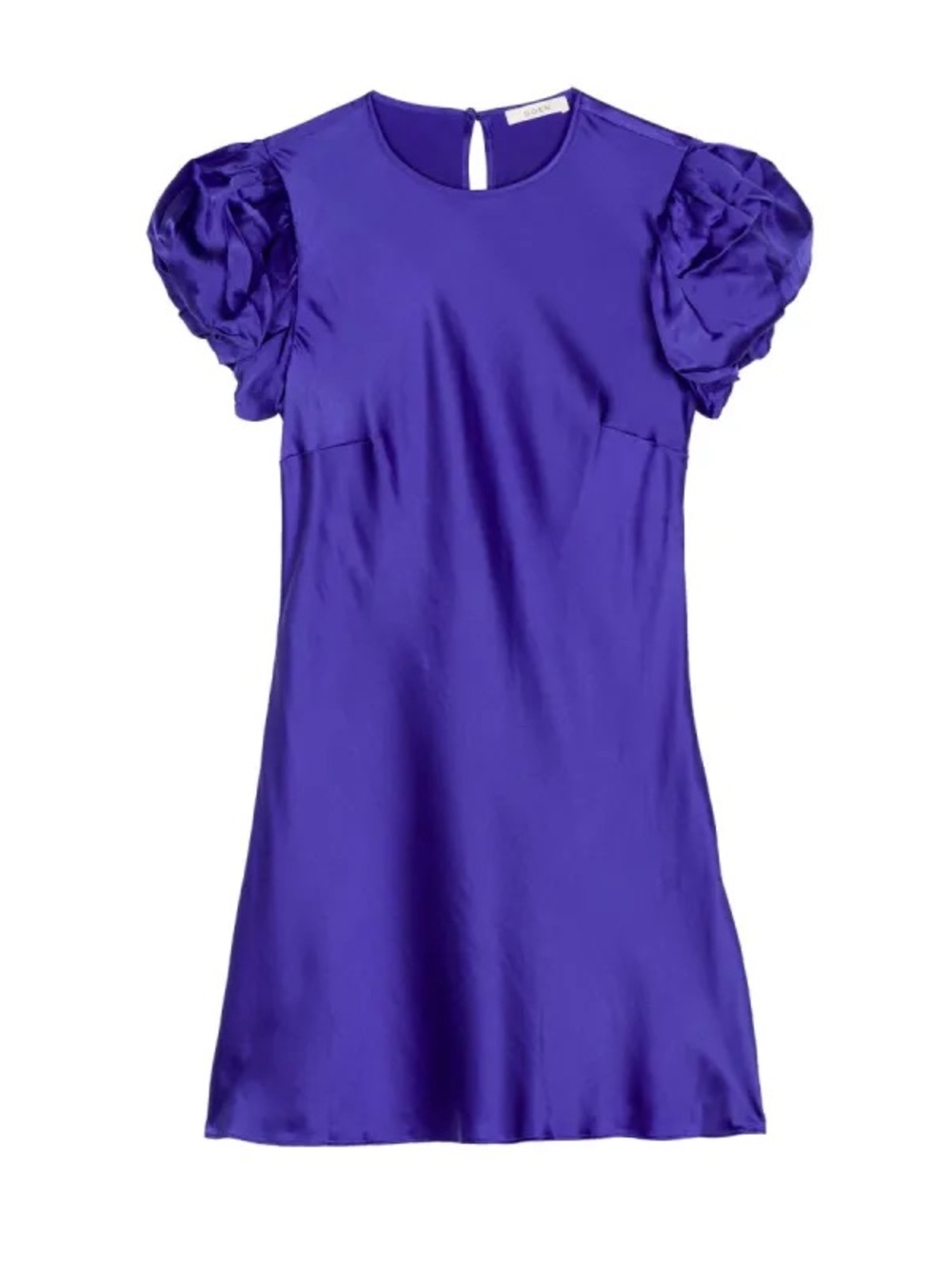 NWT Doen Jewel Silk Short Sleeve Crewneck Puff Shoulder Mini Dress Lapis Blue